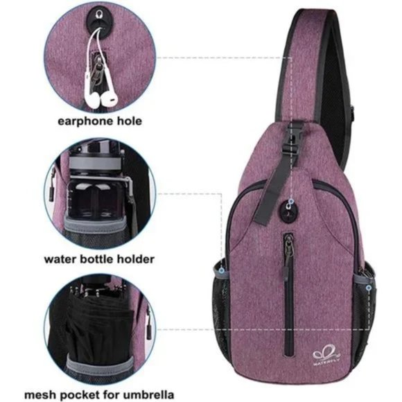 Crossbody Sling Backpack Sling Bag Purple - Picture 5 of 7